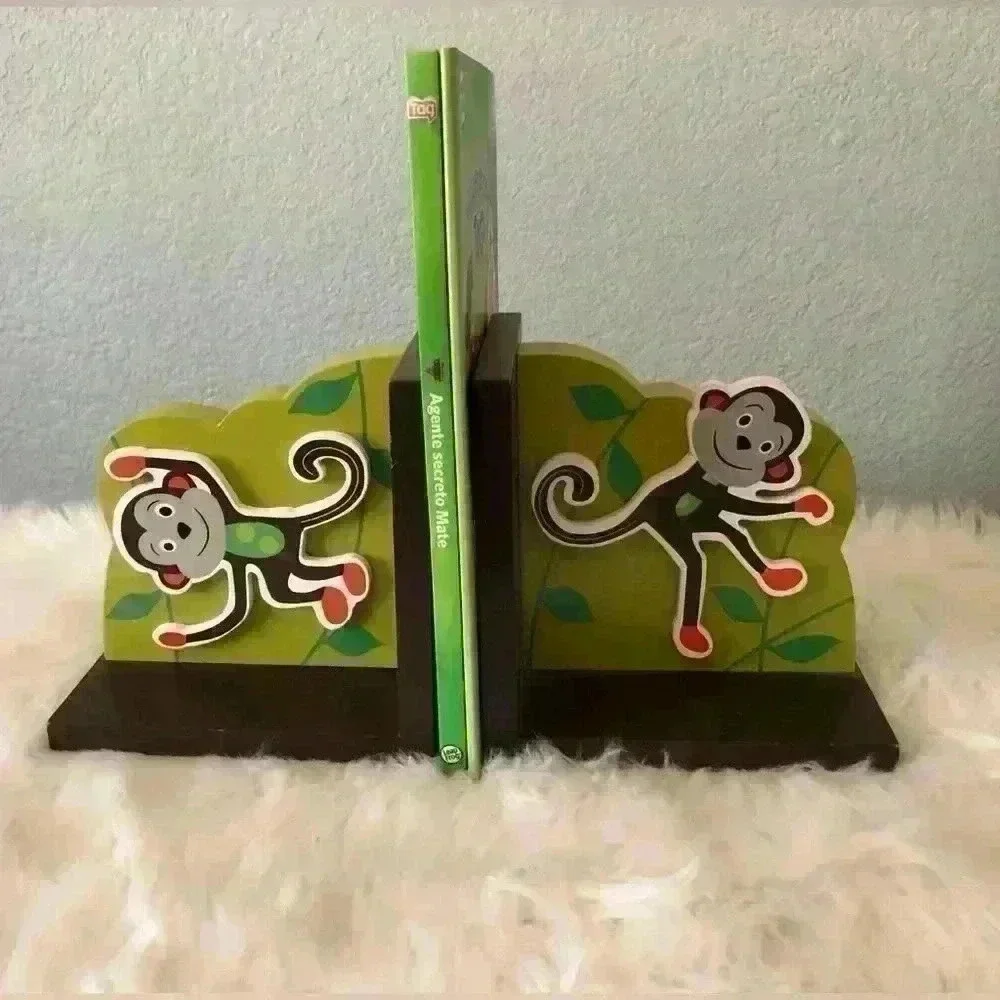 Set of 2 bookends children decor children book ends monkeys green and brown